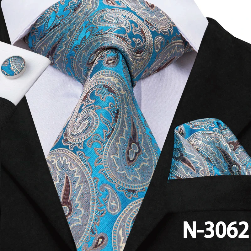SN-3062 Hi-Tie синие мужские галстуки 8,5 см классические мужские синие галстуки Набор однотонных клетчатых полосатых шелковых галстуков и носовых платков Набор Запонок - Цвет: SN-3062