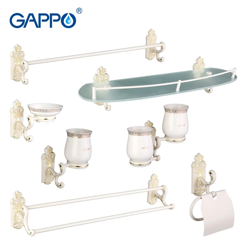 Gappo 7 шт./компл. наборы для ванной мыльница Бумага держатель Полотенца бар двойной Зубная щётка держатель Стекло полка Ванная комната AccessoriesG35T7