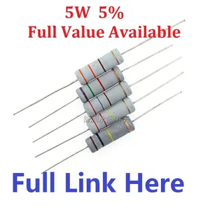 Карбоновый пленочный резистор 10 шт.лот 5 Вт +-5% 10 к Ом 10 к 4,7 к 2,2 К 1 к 100 к 470 к 360R 560R 820R 910R 5 Вт 0r-1m, бесплатная доставка