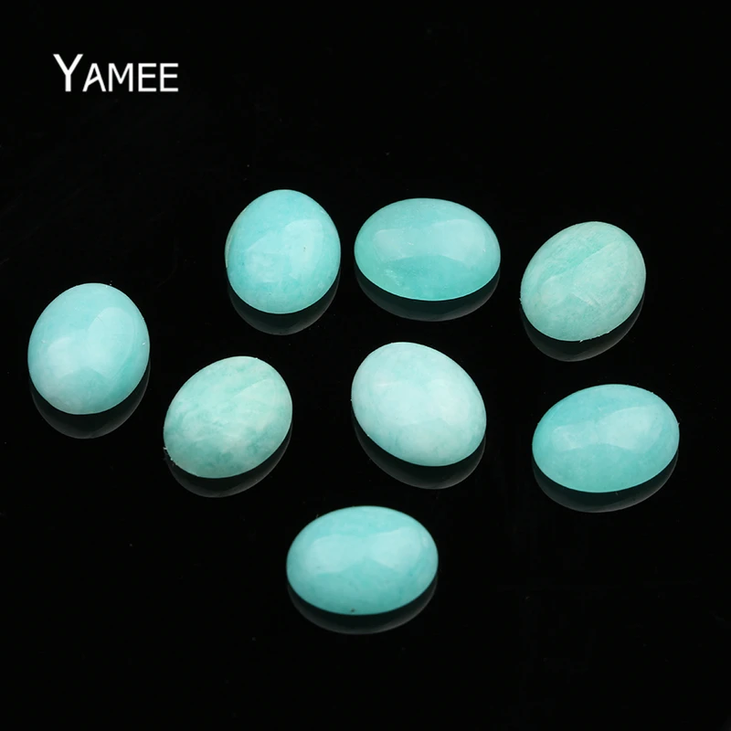 

5PCS/Lot Natural Blue Amazonite Surface Cabochon Round&Oval Stone Beads Cameo Setting Base Set Fit Necklace&Earring&Ring making