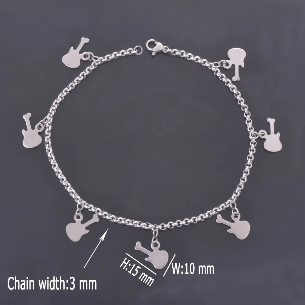 DIY 316L Stainless Steel Anklet Chain with Small Guitar Charms Ankle Bracelet Foot Jewelry A012 | Украшения и аксессуары