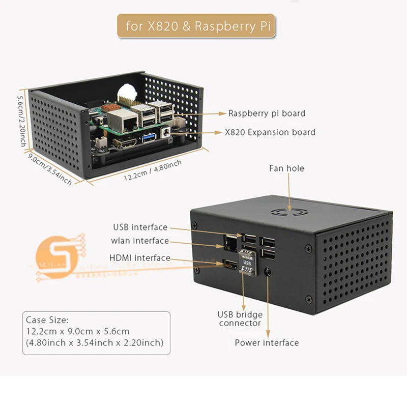 Raspberry Pi X820(X800) SSD и HDD плата хранения соответствующий металлический чехол/корпус+ выключатель питания+ вентилятор охлаждения комплект