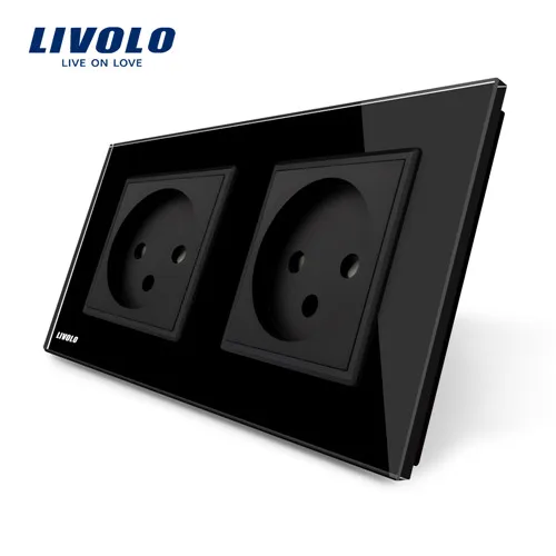 Black Livolo/Стандартный двойной Израиль Мощность гнездо, Стекло Панель, переменный ток, 100~ 250V 16A стены Мощность гнездо, C7C2IL-11/12/13/15(4 цвета), без логотипа - Тип: Black