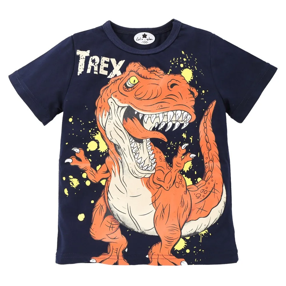 Новинка 2018 модная одежда летняя детская футболка с принтом динозавра для