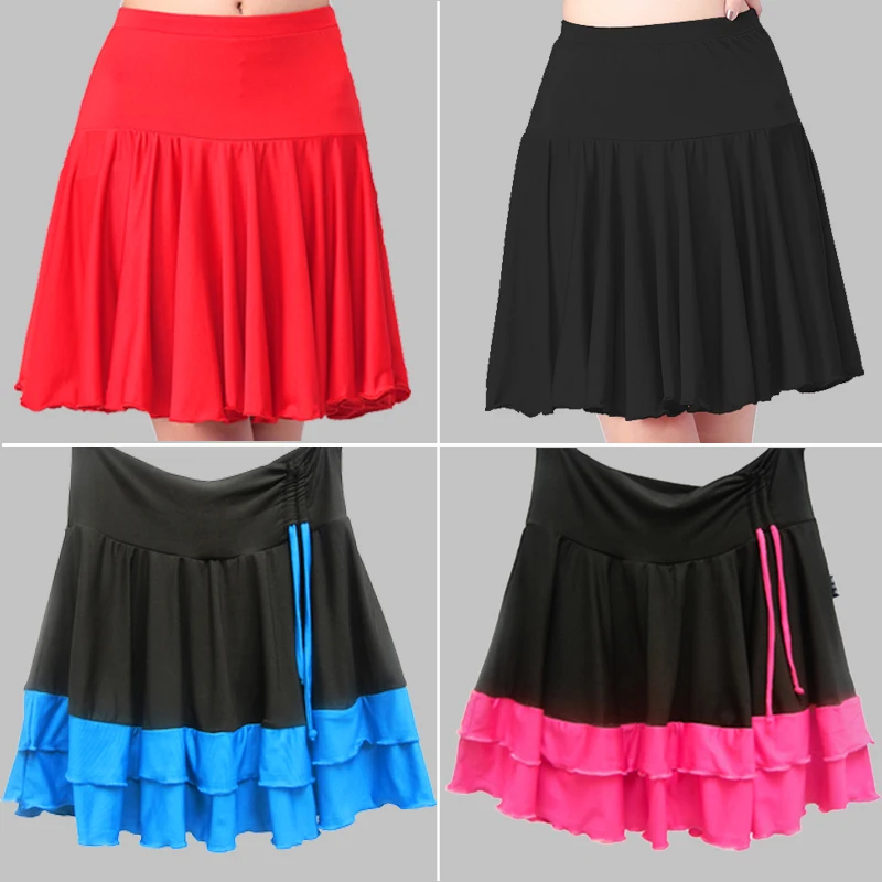 

Stitching color Sexy Women Latin Skirt Black Salsa Tango Rumba Samba Paso Ballroom Dance Dress latin dance skirts Safety pants
