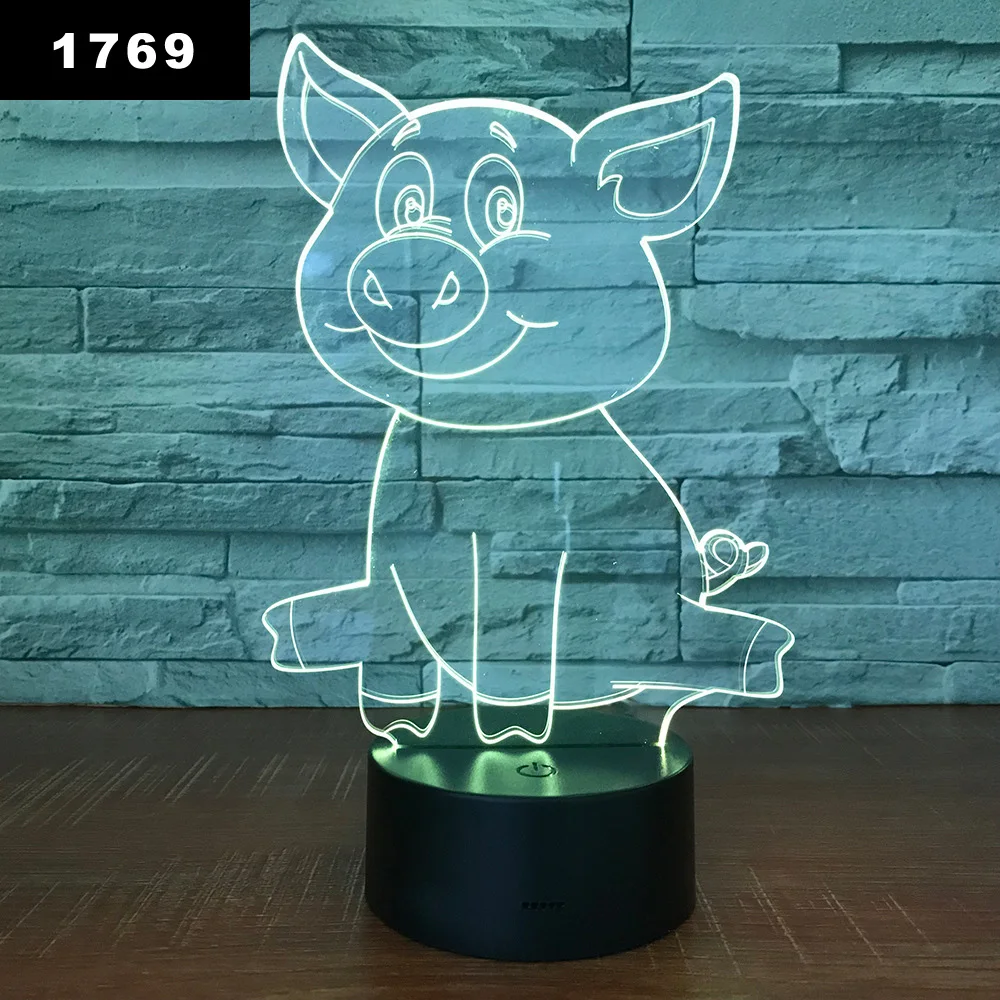 Многоцветная светодиодная 3D свинка лампа для спальни ночник акриловая панель