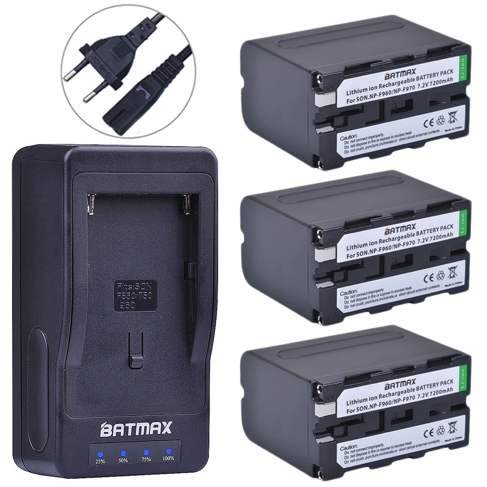 Аккумулятор Batmax 3 шт. 7200 мач NP F960 F970 + светодиодное сверхбыстрое зарядное