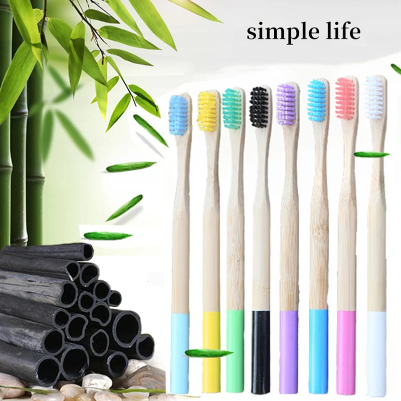 Free Shipping 100PCS Colorful Natural Bamboo Toothbrush Soft Bristle Bamboo Environment-friendly Toothbrush Oral Care