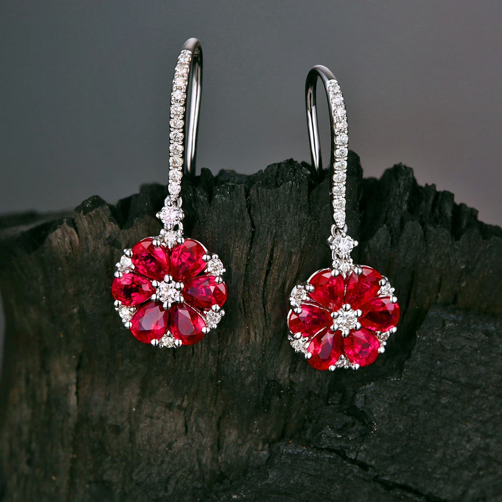 Женские свадебные серьги подвески Caimao из белого золота 14 карат с натуральным