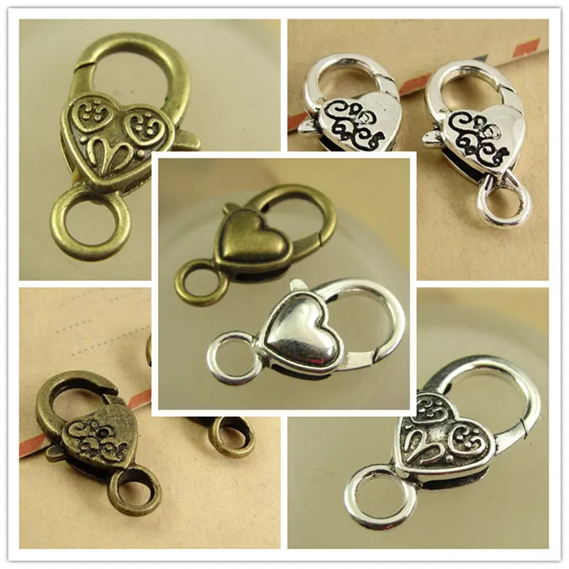 

Винтажные Крючки из сплава в форме сердца с застежкой-лобстером, стиль античная бронза, серебро, фотовспышка, фотовспышка, новинка, 30 шт., 7211A