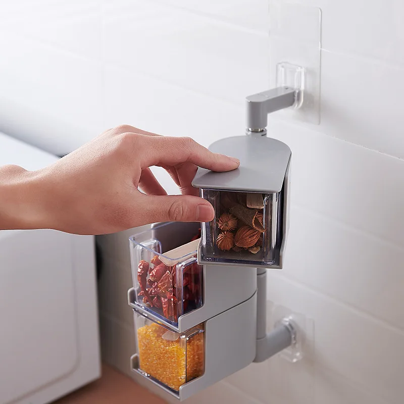 Creative Kitchen Storage Box Without Nail Wall Hanging Rotatable Seasoning Vertical Multi-layer Drawer Type Tank | Дом и сад