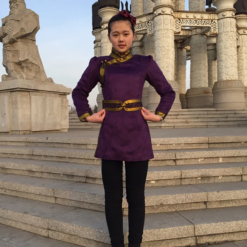 

Traditional mongolia Ethnic minority female gown Mongolian clothing life dress imitation velvet skin lady Mongolian Robe Girl