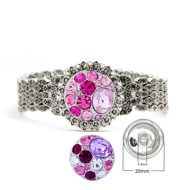 2017 Модные Ювелирные Изделия Металл Snap Кнопки Розовый Эмаль Горный Хрусталь 18 мм