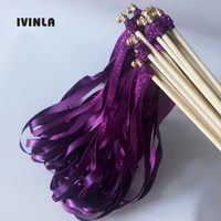 new arrived 50pieceslot purple glitter purple stain ribbon wands wedding stick wedding confetti for wedding party decoration