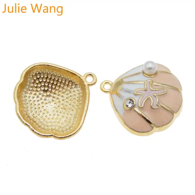 Julie Wang 6 шт эмалированная ракушка Морская звезда амулеты жемчуг горный хрусталь