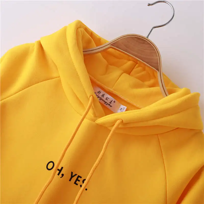 OH YES New Sweater 2018 Fashion Corduroy Long sleeves Letter printing Girl Light yellow Pullovers Tops O-neck Woman | Женская одежда