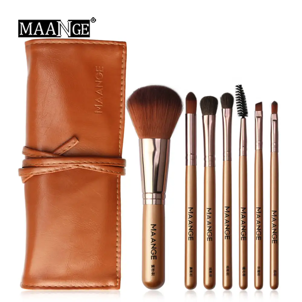 Khaki MAANGE 7 шт. Pro кисти для макияжа Набор губ пудра для бровей Тени для век кисти для румян Кисть Косметика Макияж Наборы щеток - Handle Color: Khaki