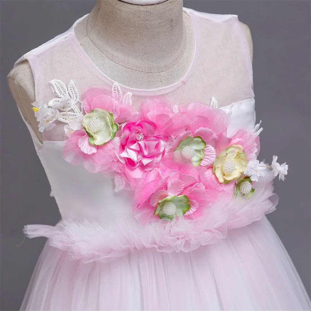 Formal Kids Floral Dresses for Girls Evening Gowns Mesh Wedding Party Ceremony Dress Child Teenage Clothing Elegant Girl Clothes | Детская