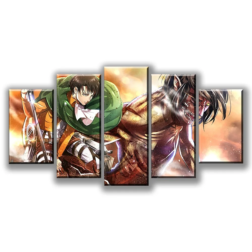

Wall Art Canvas Painting Printed Home Decoration 5 Pieces Attack on Titan Modular Animation Poster Living Room Pictures Artworks