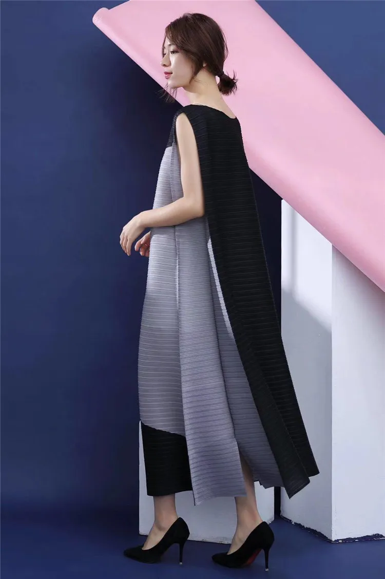 Changpleat, свободное женское платье, Miyak, плиссированное, модный дизайн, без рукавов, с вырезом лодочкой, большой размер, женские трапециевидные длинные платья, D9008 - Цвет: see chart