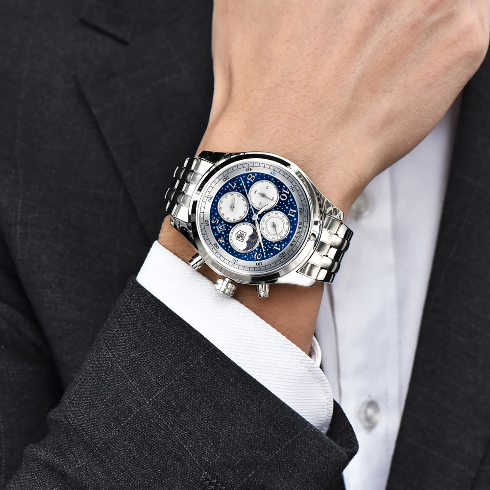Мужские кварцевые аналоговые часы-хронограф из нержавеющей стали | Наручные часы