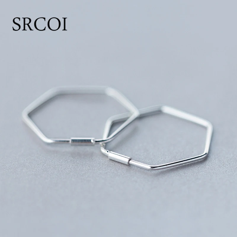 Женские серьги кольца из серебра 2020 пробы с шестигранным основанием|sterling silver hoop