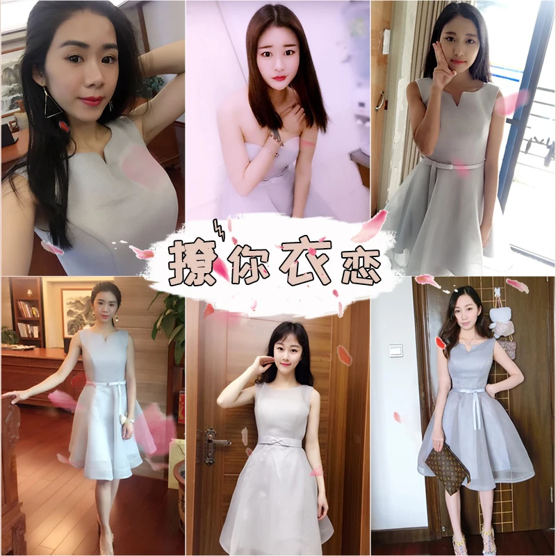 2017 новые Короткие Серые вечерние платья элегантные из органзы недорогие а