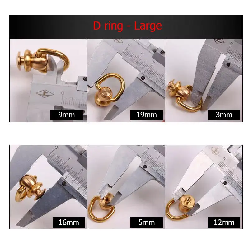 D-ring large 10 шт. латунные шариковые Шпильки заклепки с D кольцом отвертка круглый головной гвоздь пятна поворотный 360 Вращающаяся головка Шипы Кожа ремесло DIY - Цвет: D-ring large