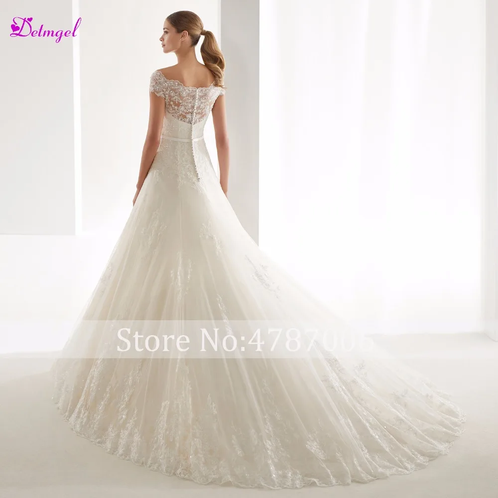 Detmgel Romantic Scoop Neck Buttons A-Line Wedding Dresses 2020 Luxury Beaded Appliques Cap Sleeve Vintage Bridal Gown Plus Size | Свадьбы и