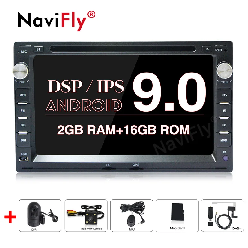 NaviFly Android9.0 IPS экран DSP 2Din Автомобильная стерео система для VW/Passat/Golf/Skoda с dvd плеером