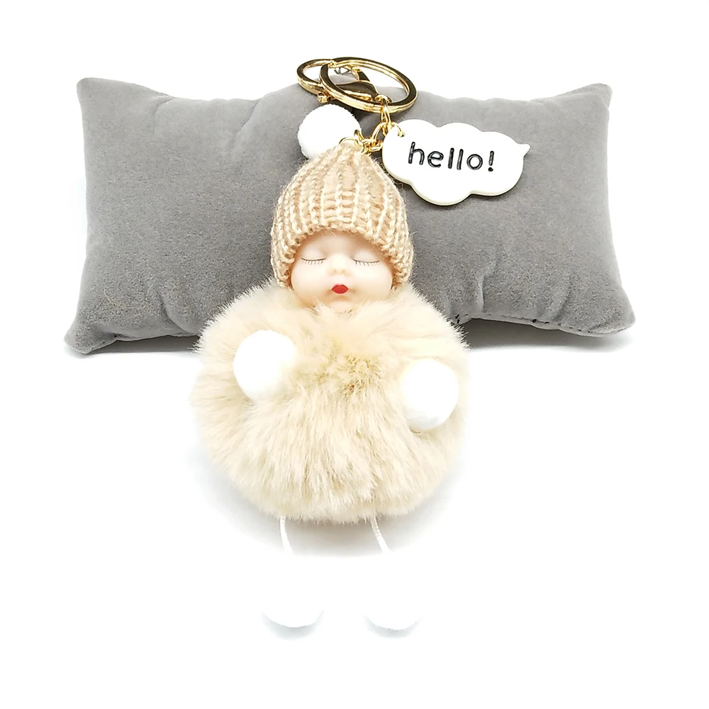 Hello Baby брелок Спящая Детская кукла помпон искусственный кроличий мех шар