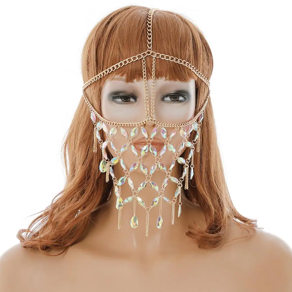 

Sexy Ladies Masquerade Mask Women Head Face Chain Ballroom Costumes for Party Belly Dancing Stage Nightclub Bar