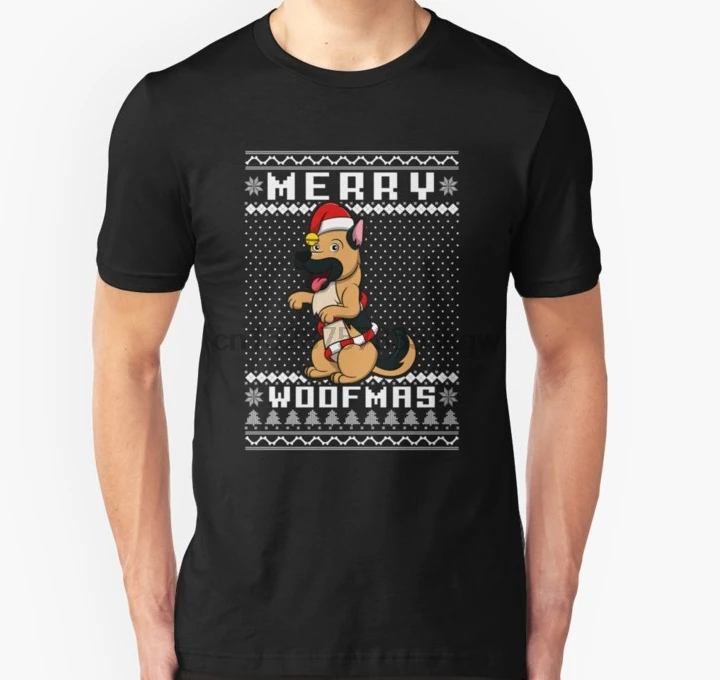 Men tshirt Short sleeve Women T-Shirt German Shepherd Dog Merry Woofmas T Shirt Christmas Gift | Мужская одежда
