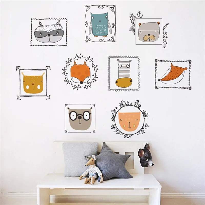 

lovely animals photo frame 60*90cm wall stickers for kids rooms home decor cartoon wall decals diy mural art pvc posters