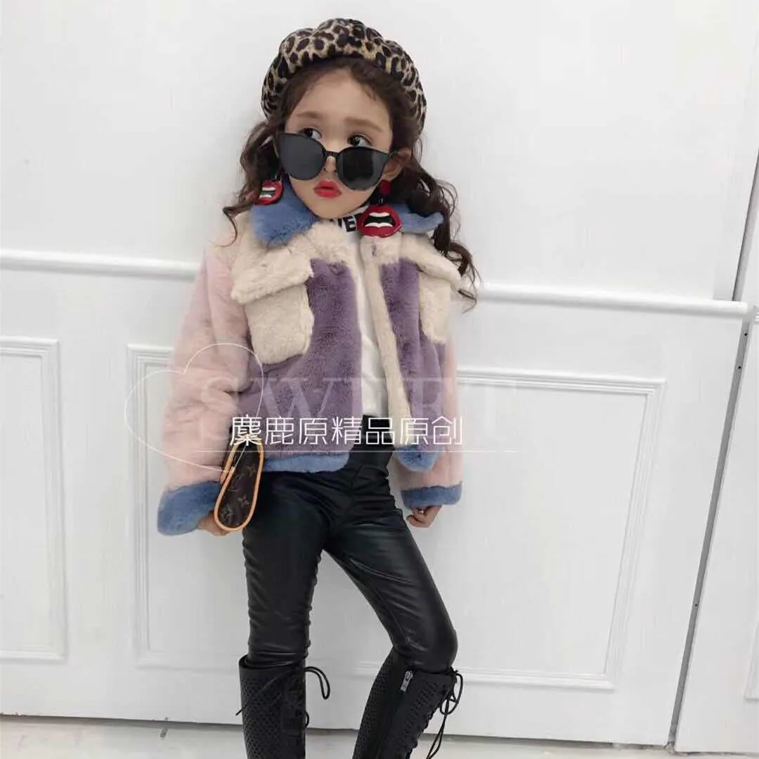 Girls wool sweater short versatile jacket autumn and winter 2018 new fashion children's foreign gas plus velvet color coat | Детская