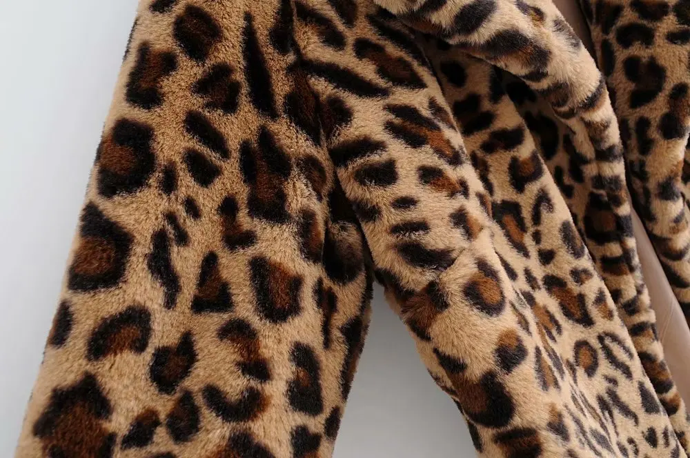 

Leopard Faux Fur Warm Winter Jacket Coat Women 2018 New Turn Down Collar Open Stitch Coats Autumn Parkas Female Outwear Jackets