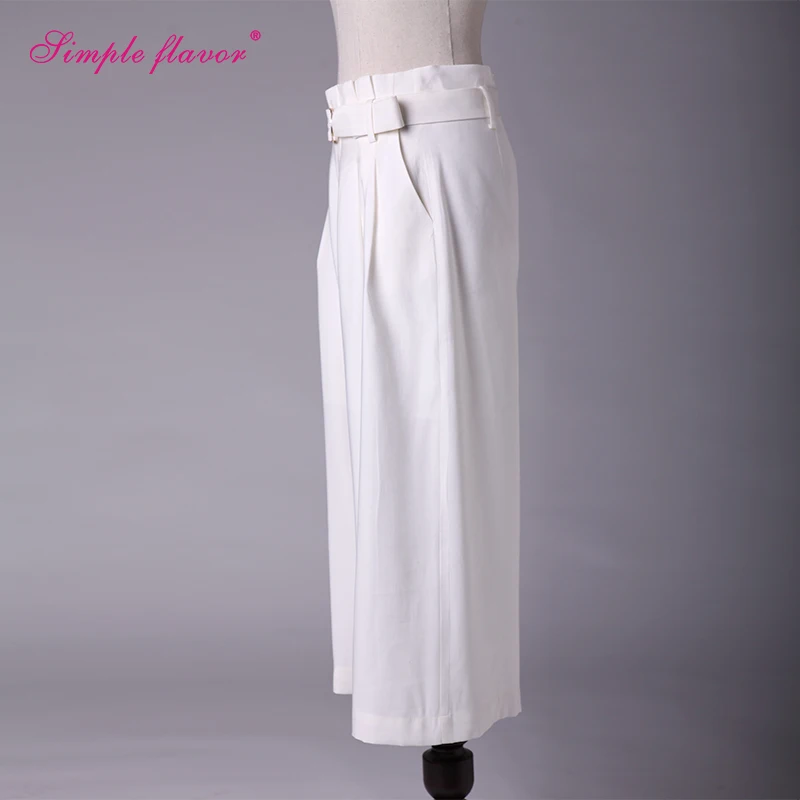 Простой Вкус 2017 Женщин Широкую Ногу Брюки Плиссированные Передняя Твердые Белый