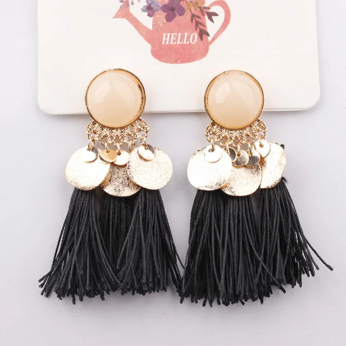 

amarillo Vintage pendientes para las mujeres Bohemio seda hecho Boho borla mujer nupcial Earrinngs negro regalos