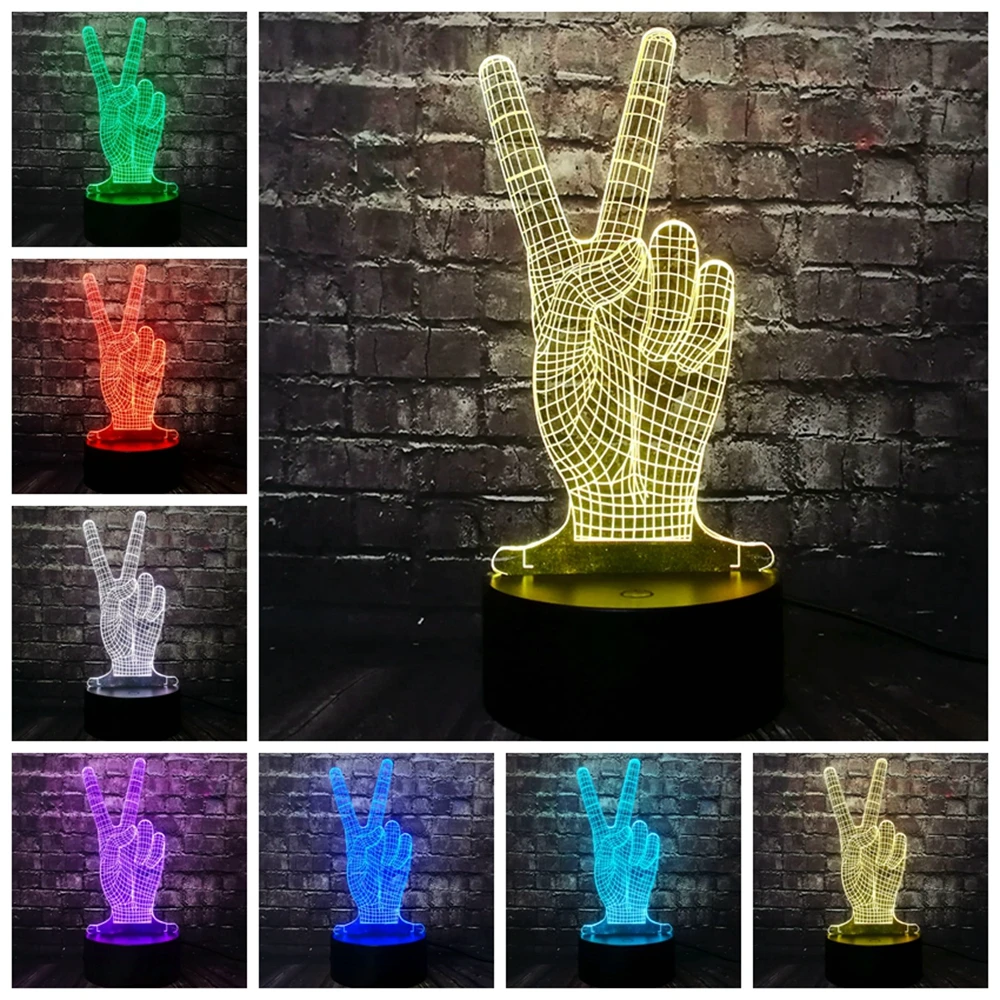 Новинка победный знак 3D светодиодная USB лампа 7 видов цветов Акриловая