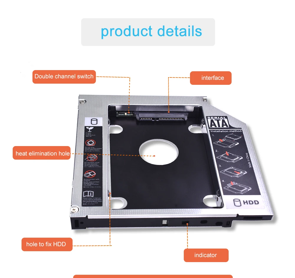 TISHRIC Алюминий 2nd HDD Caddy 12,7 мм SATA 3,0 Optibay коробка для жесткого диска корпус DVD адаптер 2,5 SSD 2 ТБ для ноутбука CD-ROM