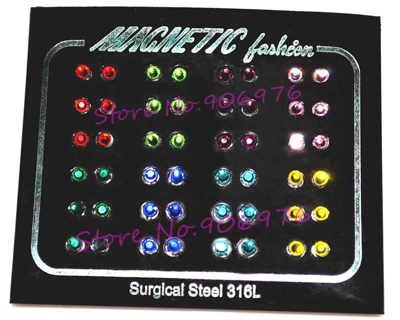 

Magnetic Earring Stud Ear ring Nail Pin Fashion Body Jewelry CZ Gem Mix Color 3mm 48pair/lot Free Shipping Wholesale