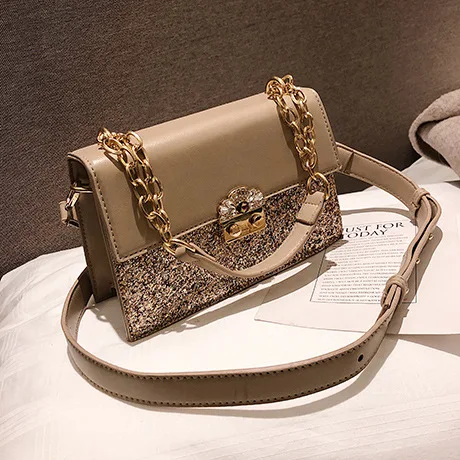 Sequin khaki Роскошная сумка с блестками, сумка-тоут, модная новинка, качественная женская дизайнерская сумка из искусственной кожи, сумка-мессенджер с цепочкой - Цвет: Sequin khaki