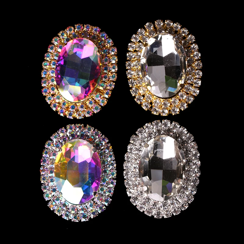 

4pcs 4.5*3.4 CM Oval Crystal Rhinestone Shank Buttons for Coat Clothing Sewing