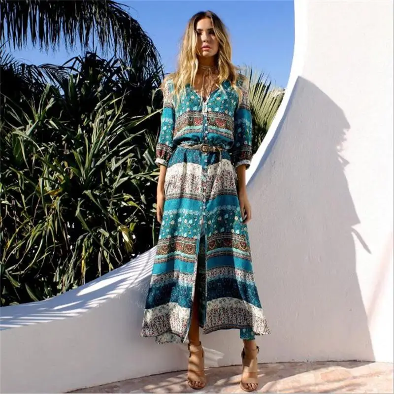 Женское длинное платье в стиле бохо с цветочным принтом ретро 2019|boho dress|maxi long dresslong