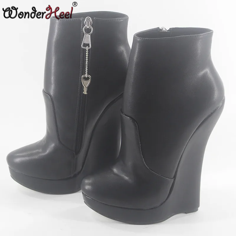 Wonderheel/Новые ботильоны на очень высоком каблуке 18 см и платформе 3 см пикантные модные ботинки из матовой кожи на молнии YKK