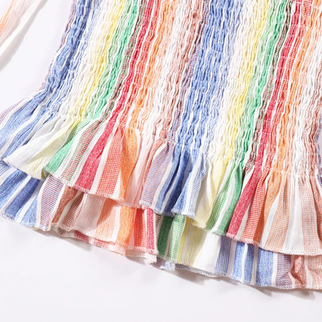 Сексуальный женский укороченный топ на бретельках богемский полосатый с