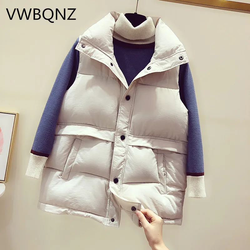 Жилет женский из пуха и хлопка однотонный свободного покроя | Женская одежда