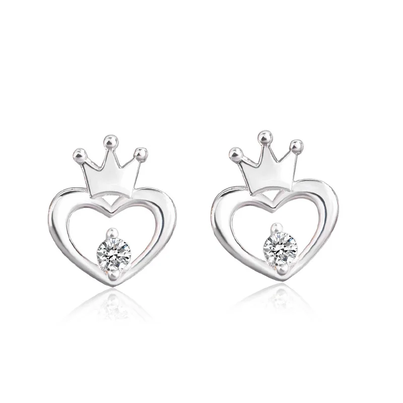 Серьги гвоздики женские из серебра 925 пробы с короной и