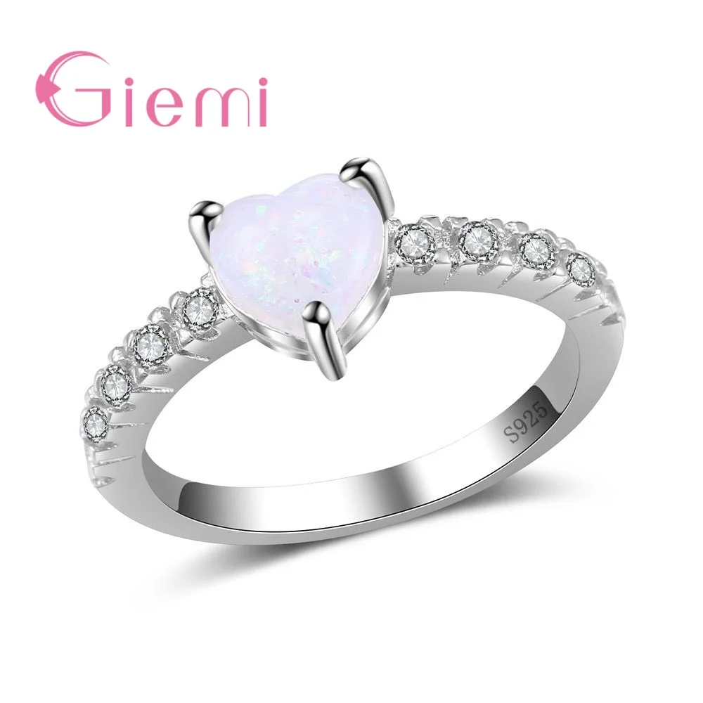 

Minimalist Fire Opal Rings Romantic Heart 925 Sterling Silver Bague for Women Fashion CZ Crystal Promise Wedding Jewelry