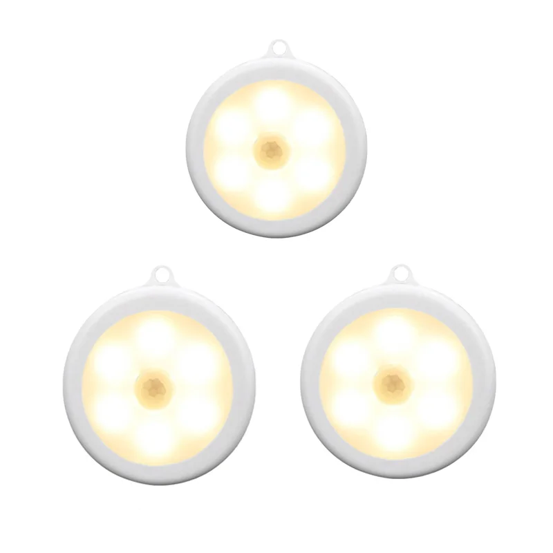 3pcs warm light Dozzlor 6 шт. 6 светодиодов инфракрасный датчик движения Ночной светильник диаметром 80 мм беспроводной детектор светильник Автоматическое включение/выключение лампы Защита глаз лампа - Цвет: 3pcs warm light
